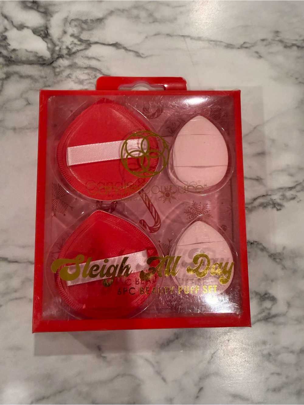 Sleigh All Day 6pc Beauty Puff Set - Red & Pink